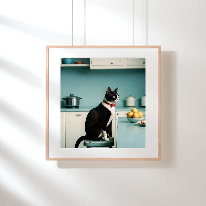 Tuxedo Cat Art Print -Retro Whiskers