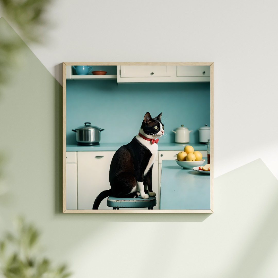Tuxedo Cat Art Print -Retro Whiskers