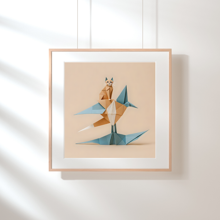 Cat Origami Print - High-Flying Feline