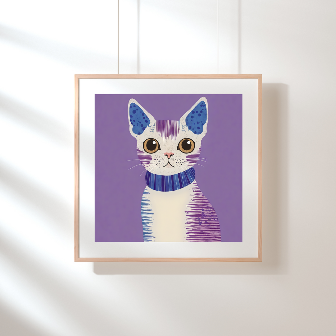 Devon Rex Cat Print - Purple Reign