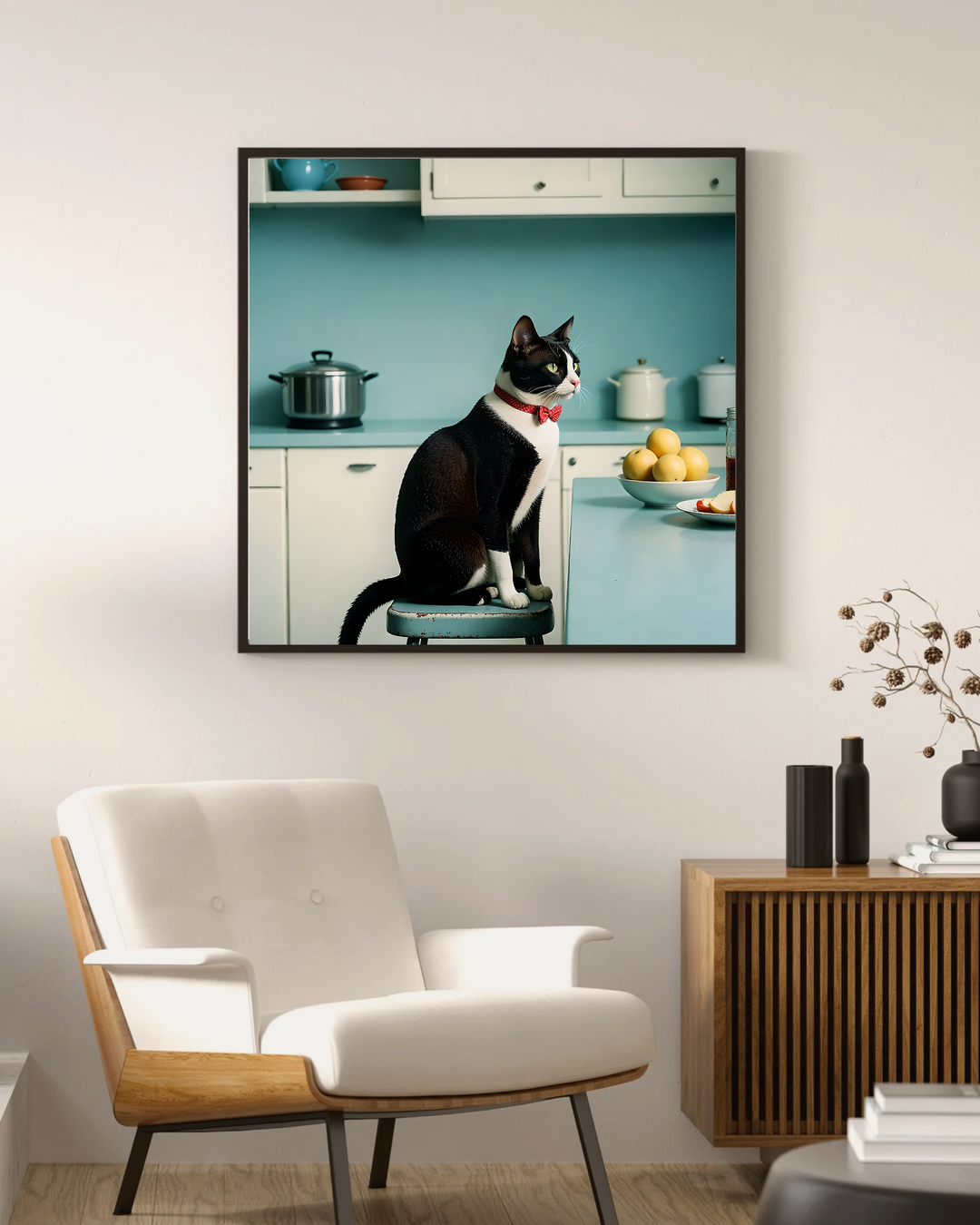 Tuxedo Cat Art Print -Retro Whiskers