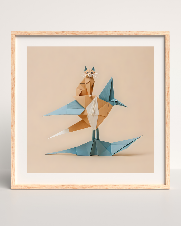 Cat Origami Print - High-Flying Feline