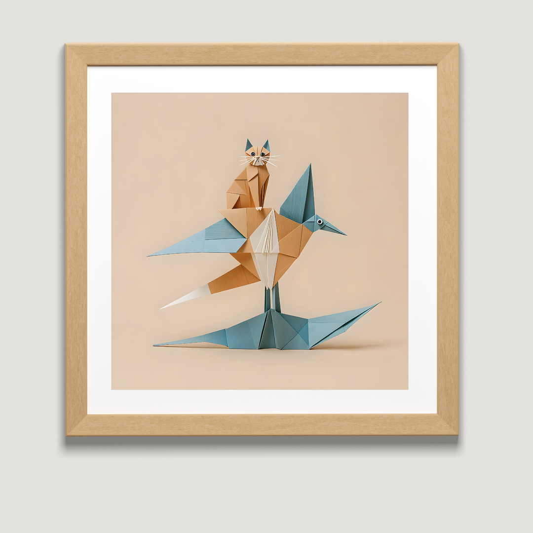 Cat Origami Print - High-Flying Feline
