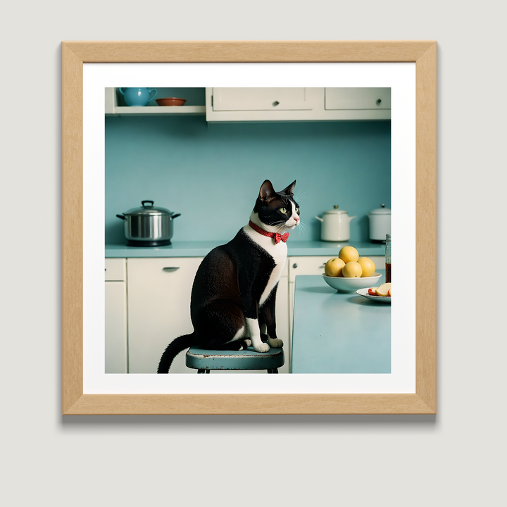Tuxedo Cat Art Print -Retro Whiskers