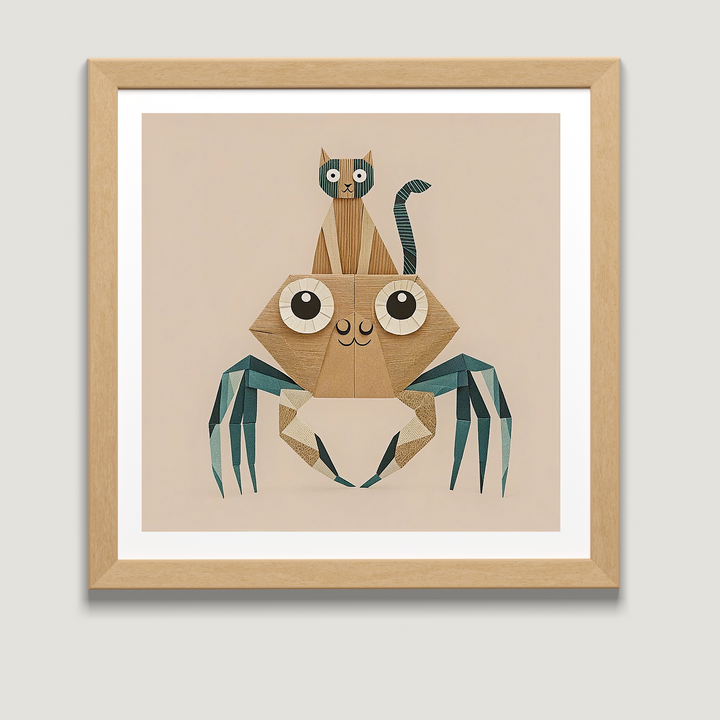 Origami-Katze und Krabbe Kunstdruck