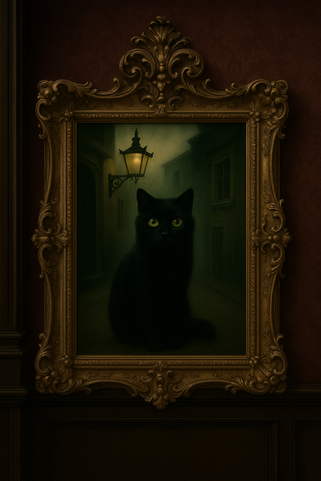 Gothic Cat Art Print - Watcher in the Fog