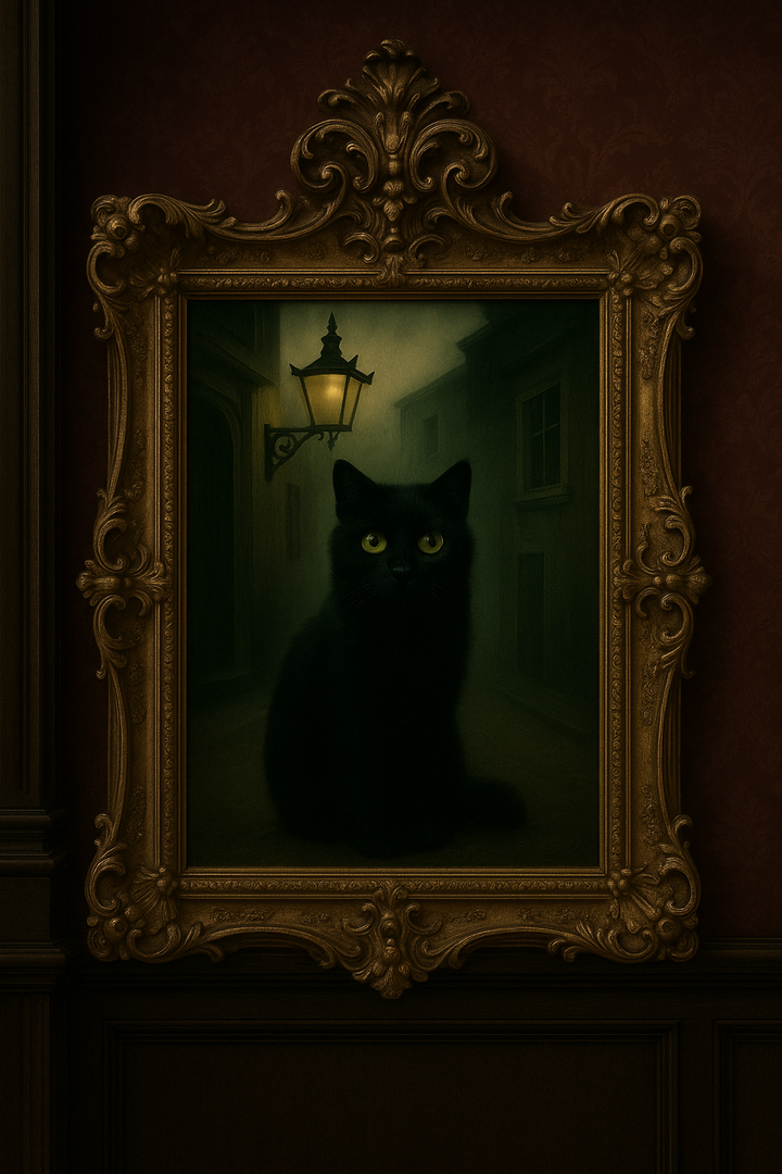 Gothic Cat Art Print - Watcher in the Fog