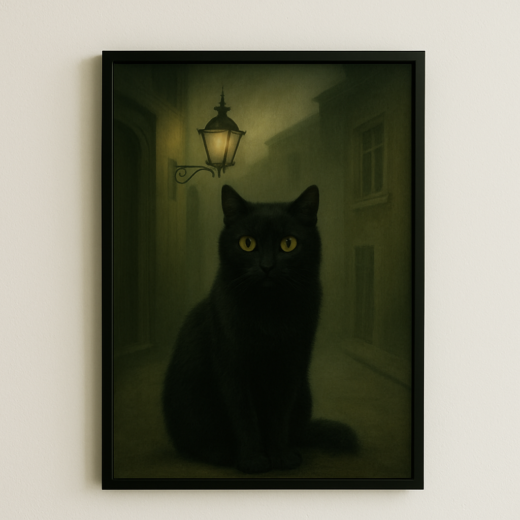 Gothic Cat Art Print - Watcher in the Fog