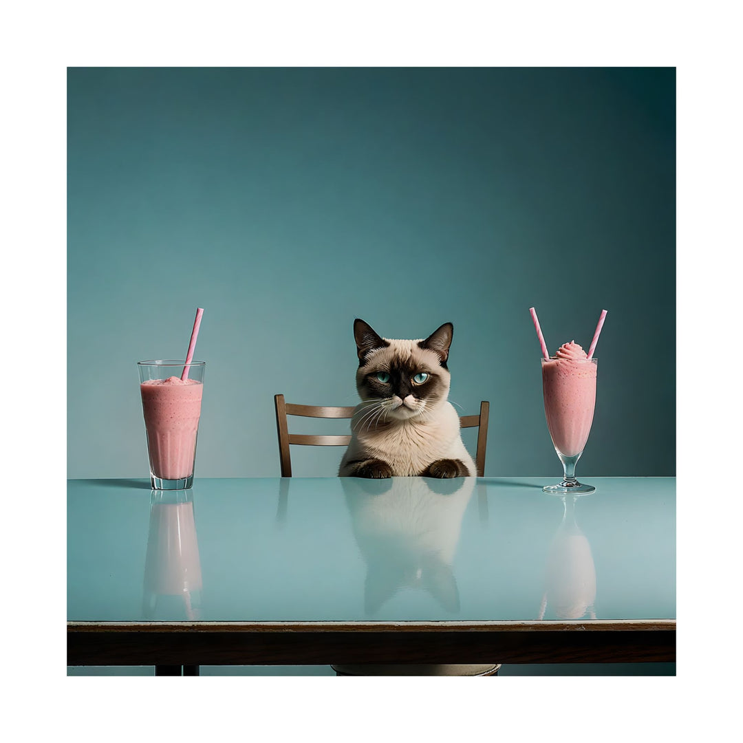 Cat Art Print - Cat with Milkshakes