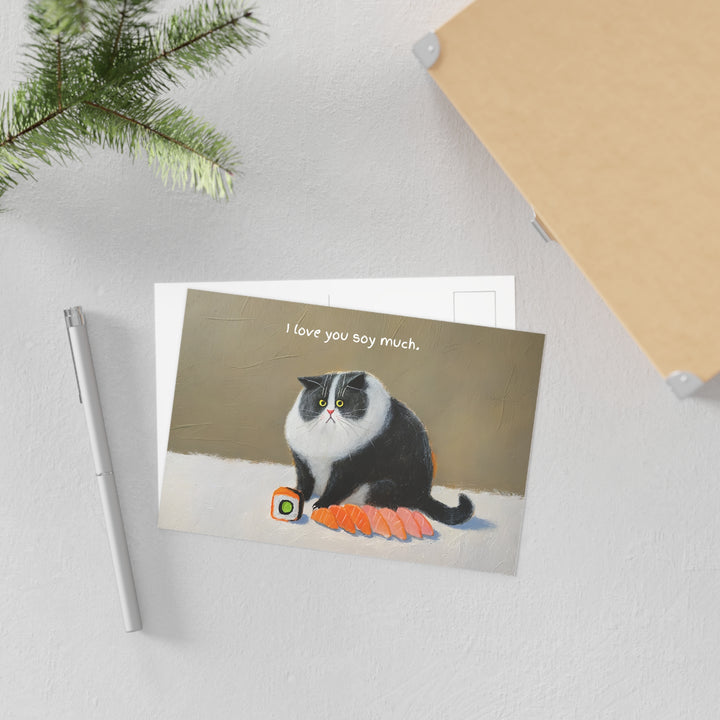 Cat Loaf Postcard Series - "I loaf you soy much"