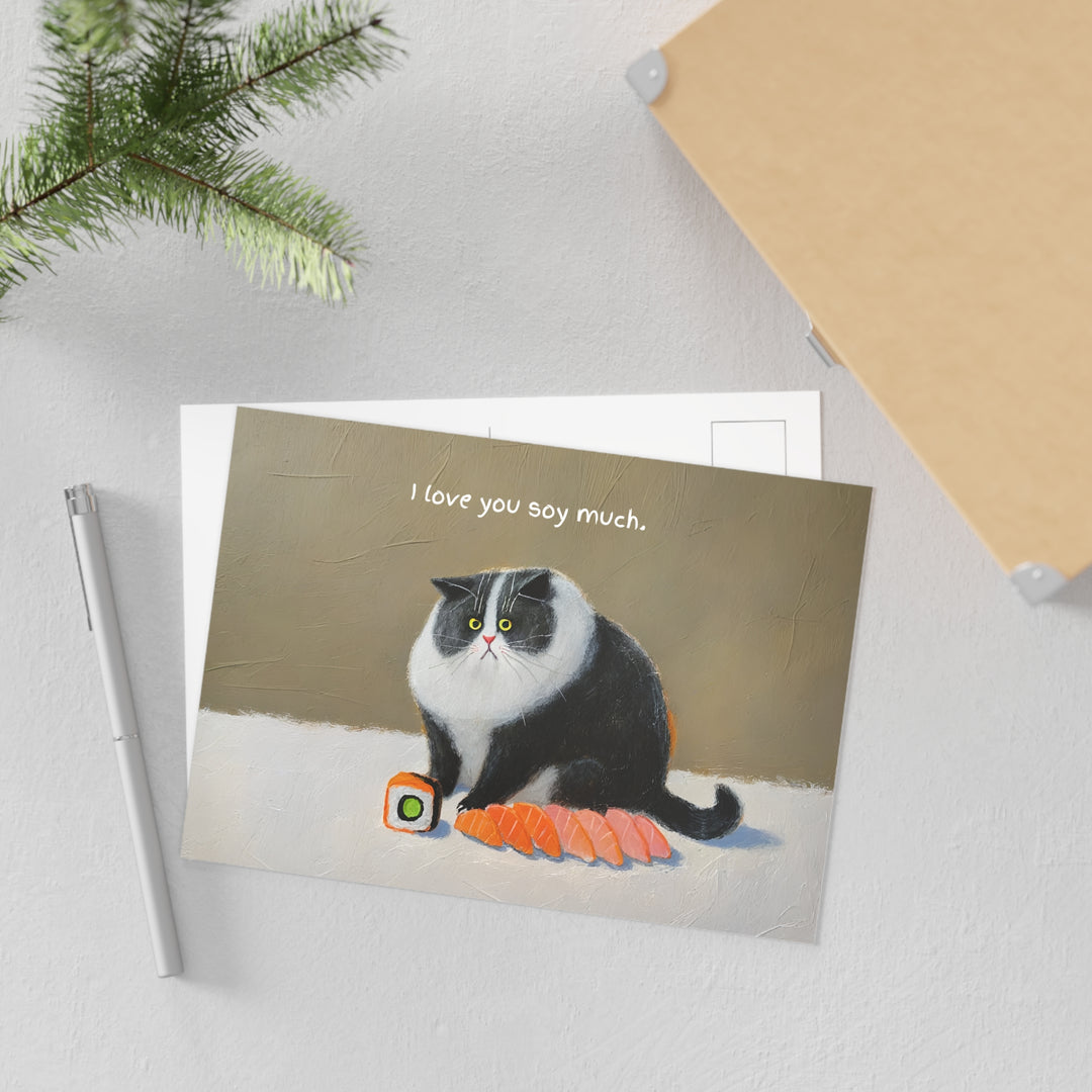 Cat Loaf Postcard Series - "I loaf you soy much"