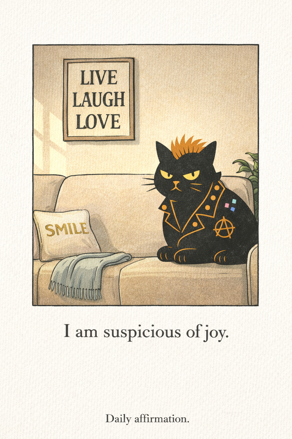 A Cat Affirmation Comic - I am suspicious of Joy