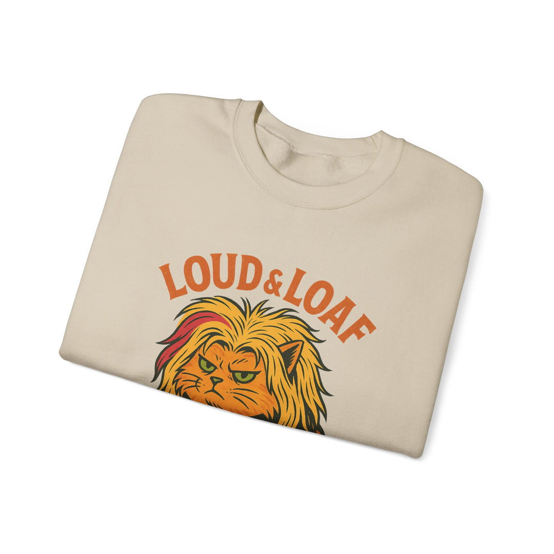 Loud & Loaf Lion Sweatshirt - Cute Retro Cat Graphic Crewneck Sport Grey
