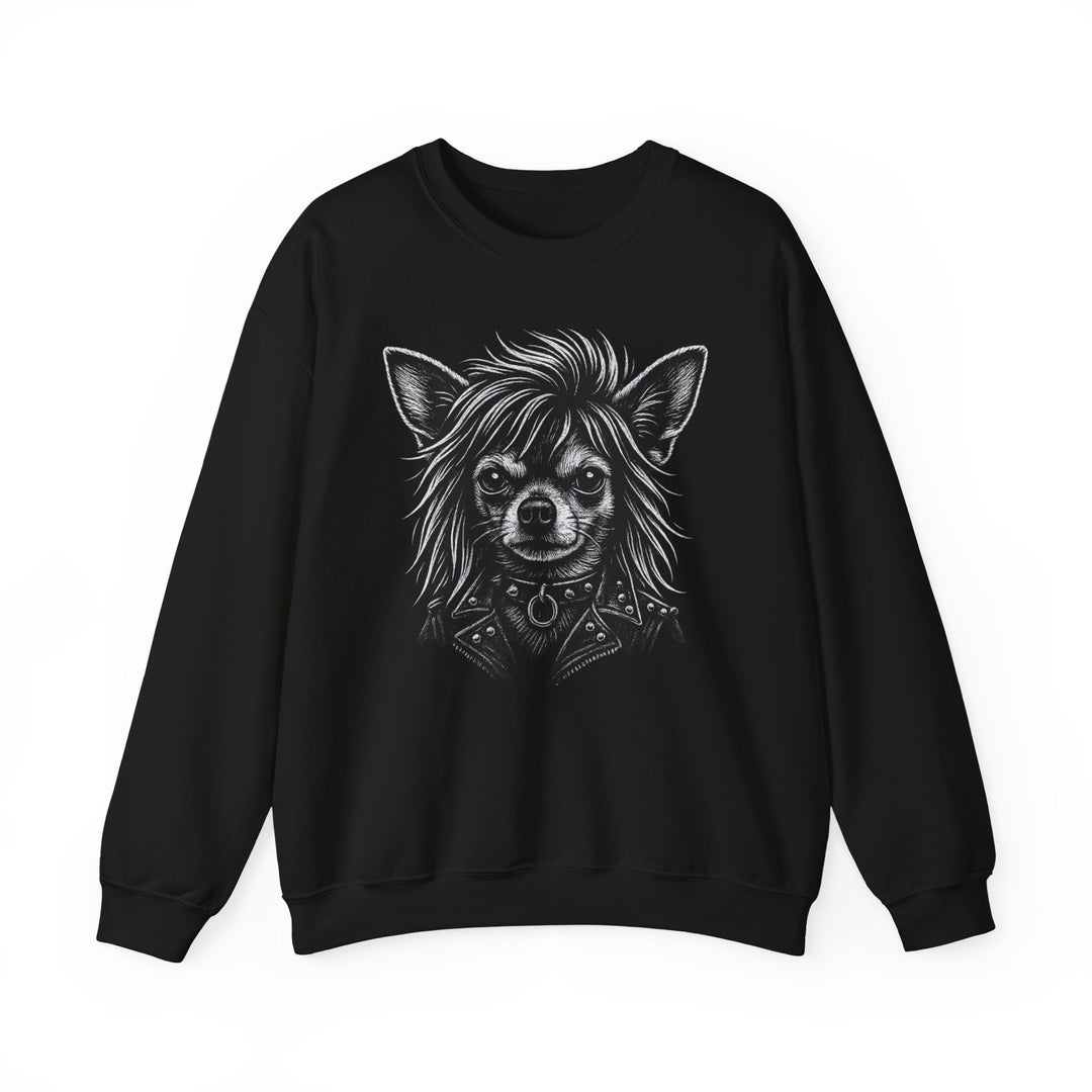 Chihuahua Portrait Crewneck Sweatshirt - Gothic Dog Art Pullover Black