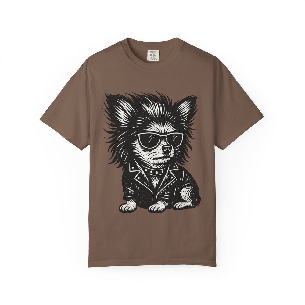 Cool Chihuahua Graphic T-Shirt — Sunglasses & Leather Jacket Dog Tee Espresso