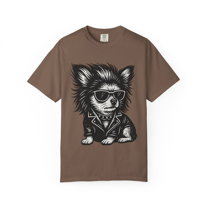Cool Chihuahua Graphic T-Shirt — Sunglasses & Leather Jacket Dog Tee Espresso
