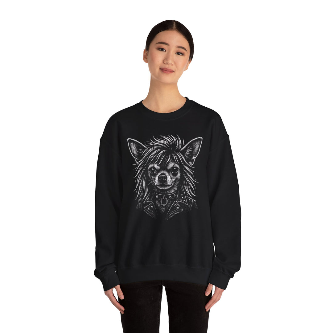 Chihuahua Portrait Crewneck Sweatshirt - Gothic Dog Art Pullover Black