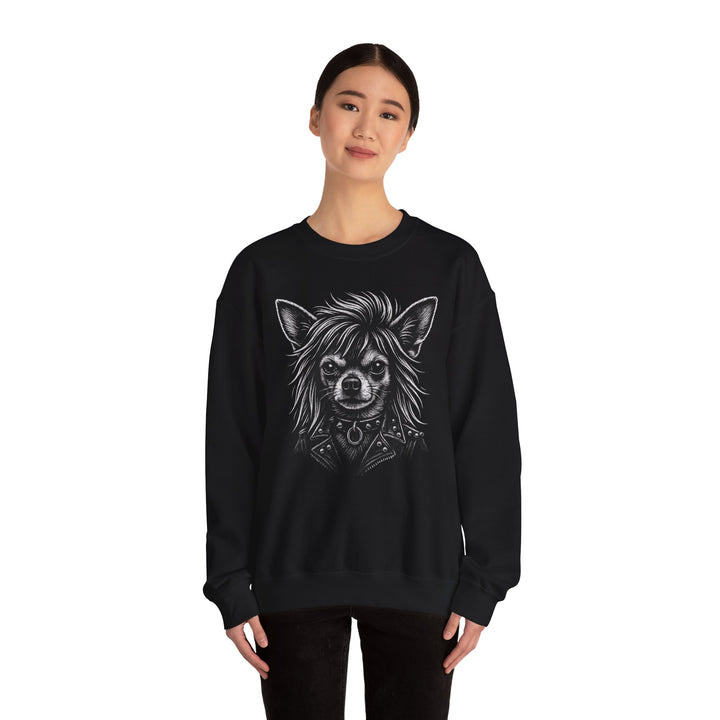 Chihuahua Portrait Crewneck Sweatshirt - Gothic Dog Art Pullover Black