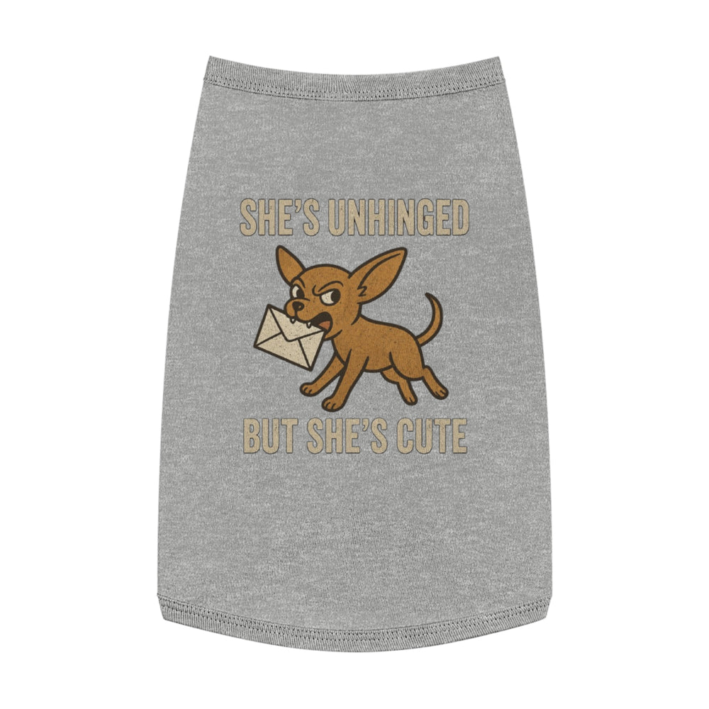 Pet Tank Top - "She's Unhinged But She's Cute" Chihuahua Novelty Dog Shirt L Heather
