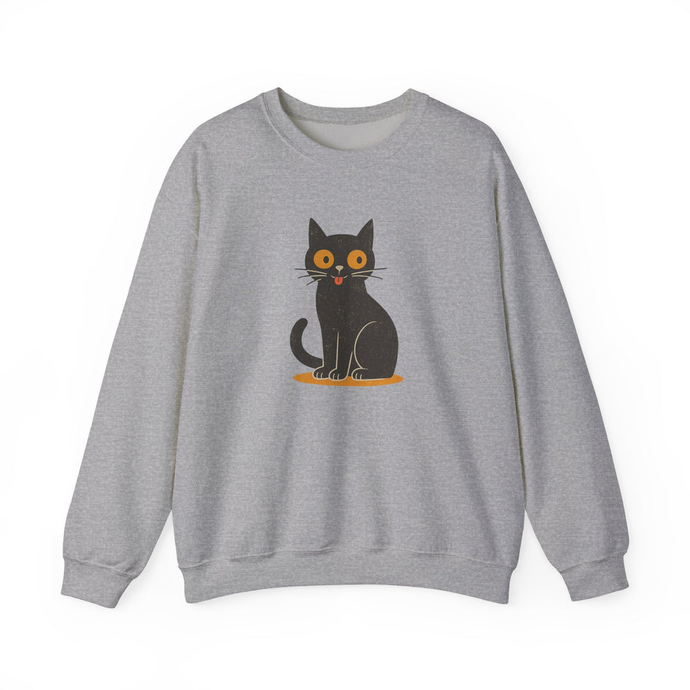 Vintage Style Black Cat Crewneck Sweatshirt - Playful Cat Graphic Sport Grey