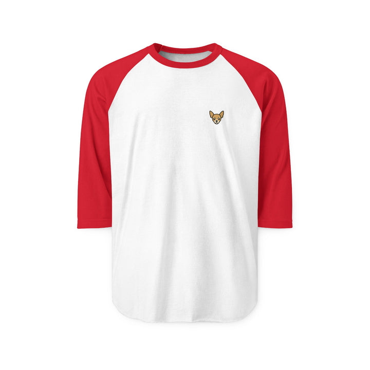 Minimal Chihuahua Embroidered Raglan Shirt - CatLoafClub White Red