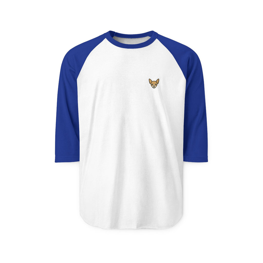 Minimal Chihuahua Embroidered Raglan Shirt - CatLoafClub White Royal
