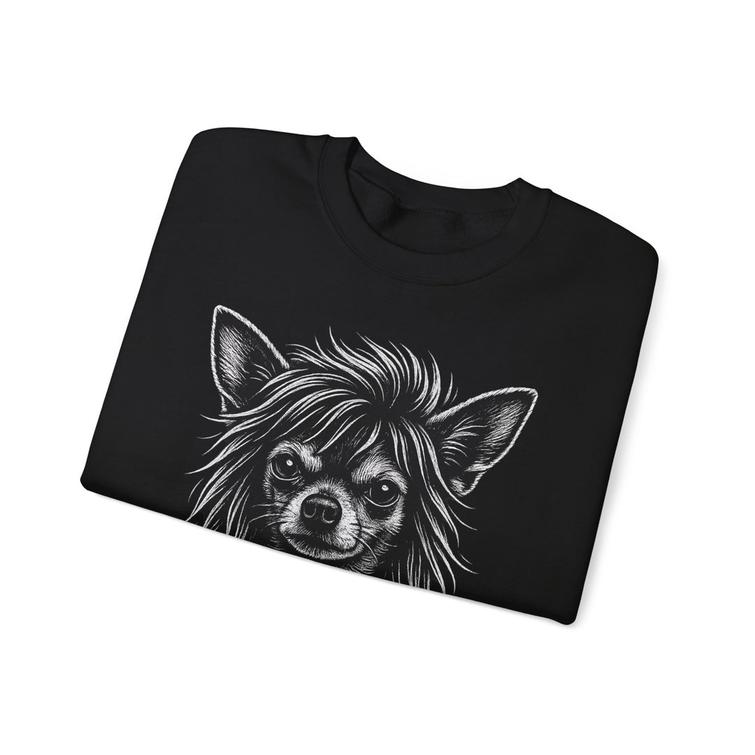 Chihuahua Portrait Crewneck Sweatshirt - Gothic Dog Art Pullover Black
