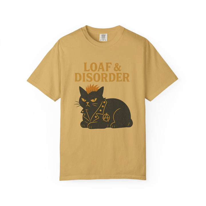 Loaf & Disorder Cat T-Shirt - Punk Black Cat Graphic Tee Mustard