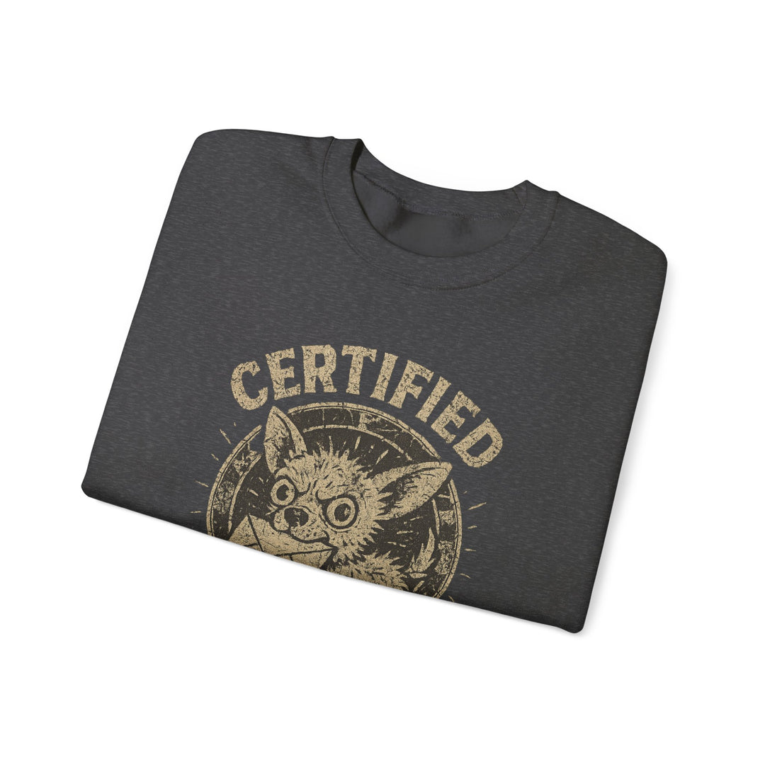 Certified Menace Sweatshirt – Cute Mischief Chihuahua Crewneck Dark Heather