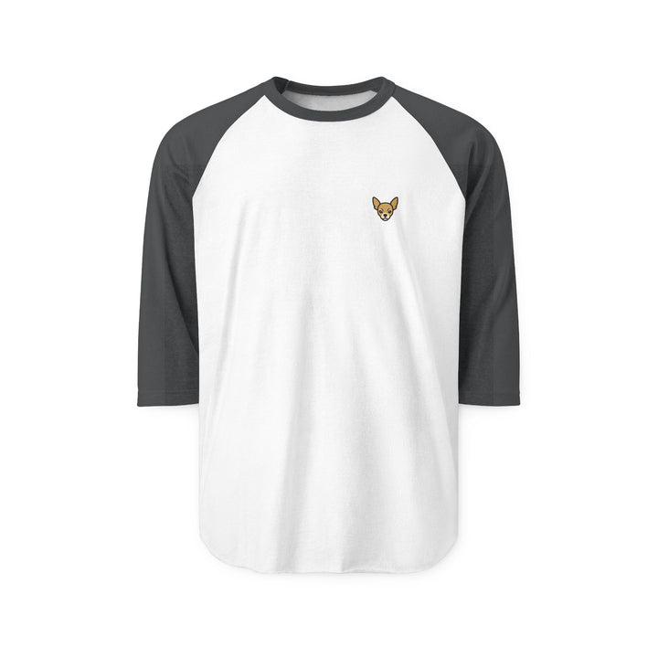 Minimal Chihuahua Embroidered Raglan Shirt - CatLoafClub White Heather Charcoal