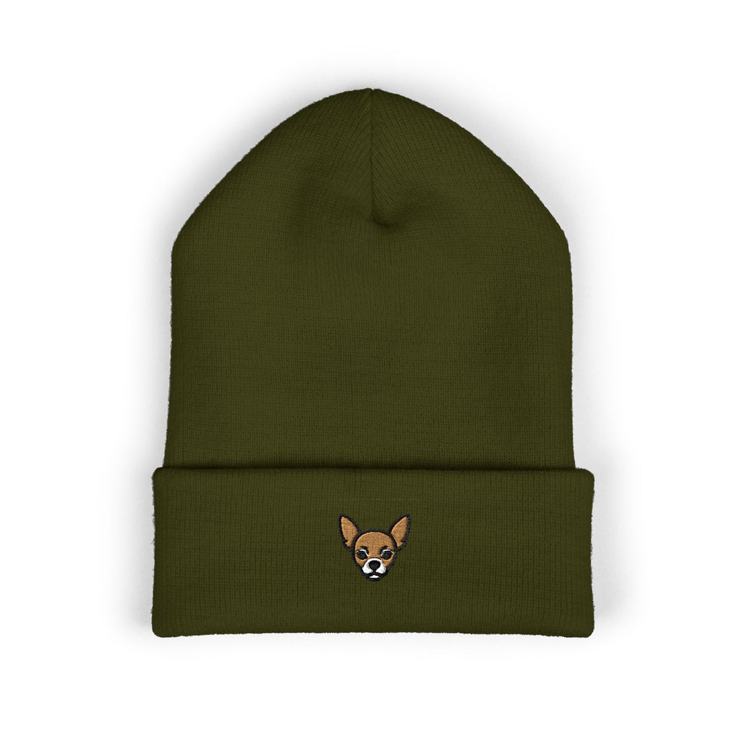 Tiny Chihuahua Embroidered Beanie One size Olive