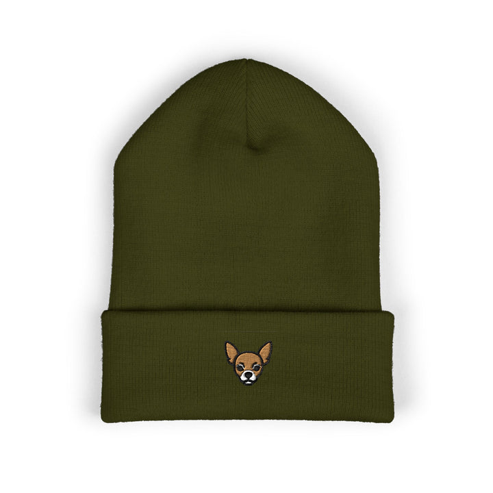 Tiny Chihuahua Embroidered Beanie One size Olive