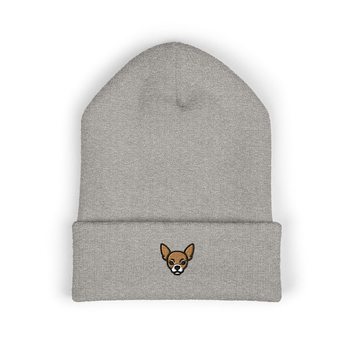 Tiny Chihuahua Embroidered Beanie One size Heather Grey
