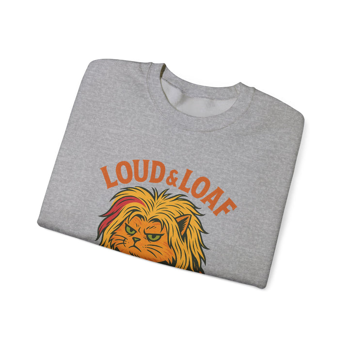 Loud & Loaf Lion Sweatshirt - Cute Retro Cat Graphic Crewneck Sport Grey