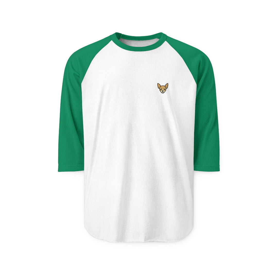 Minimal Chihuahua Embroidered Raglan Shirt - CatLoafClub White Kelly
