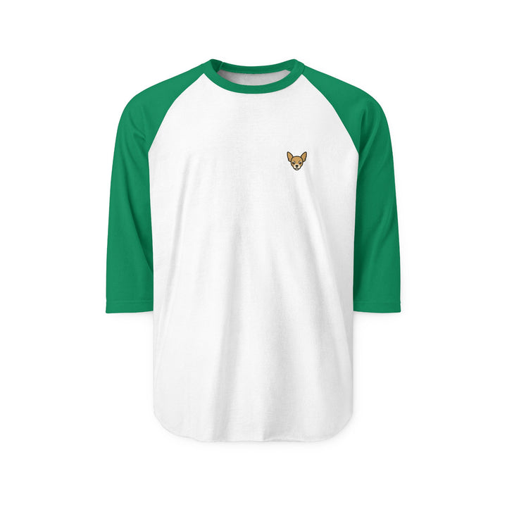 Minimal Chihuahua Embroidered Raglan Shirt - CatLoafClub White Kelly