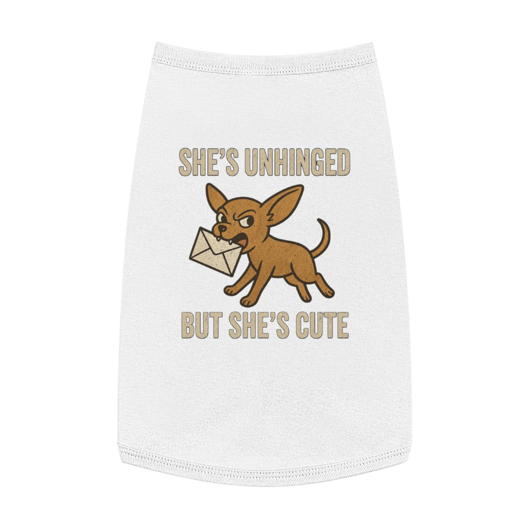 Pet Tank Top - "She's Unhinged But She's Cute" Chihuahua Novelty Dog Shirt L White