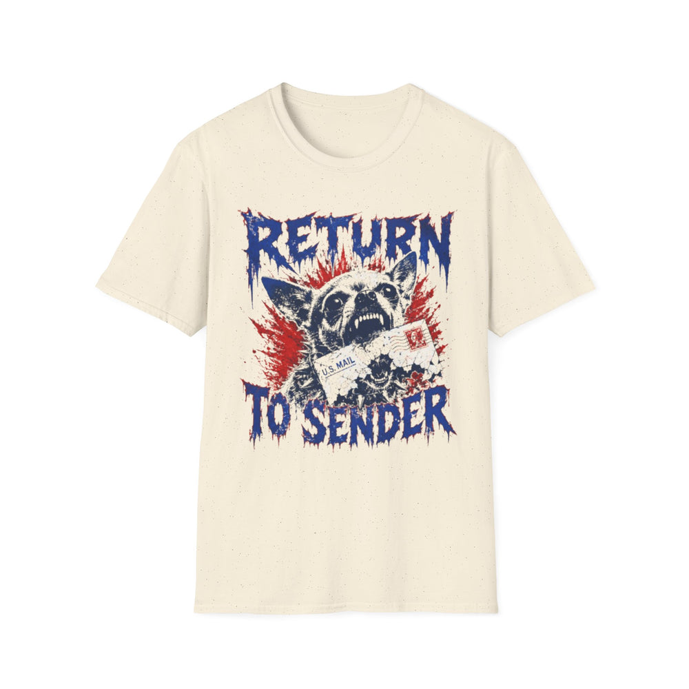 Return to Sender Shirt – Unhinged Chihuahua Mail Dog Graphic Tee | Funny Dog Lover Punk Horror T-Shirt Natural