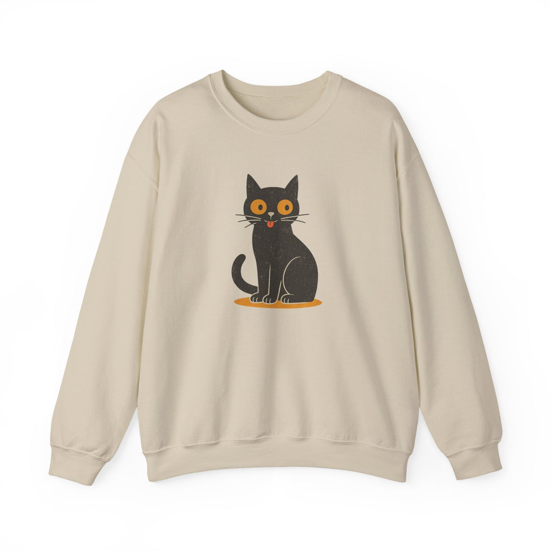 Vintage Style Black Cat Crewneck Sweatshirt - Playful Cat Graphic Sand