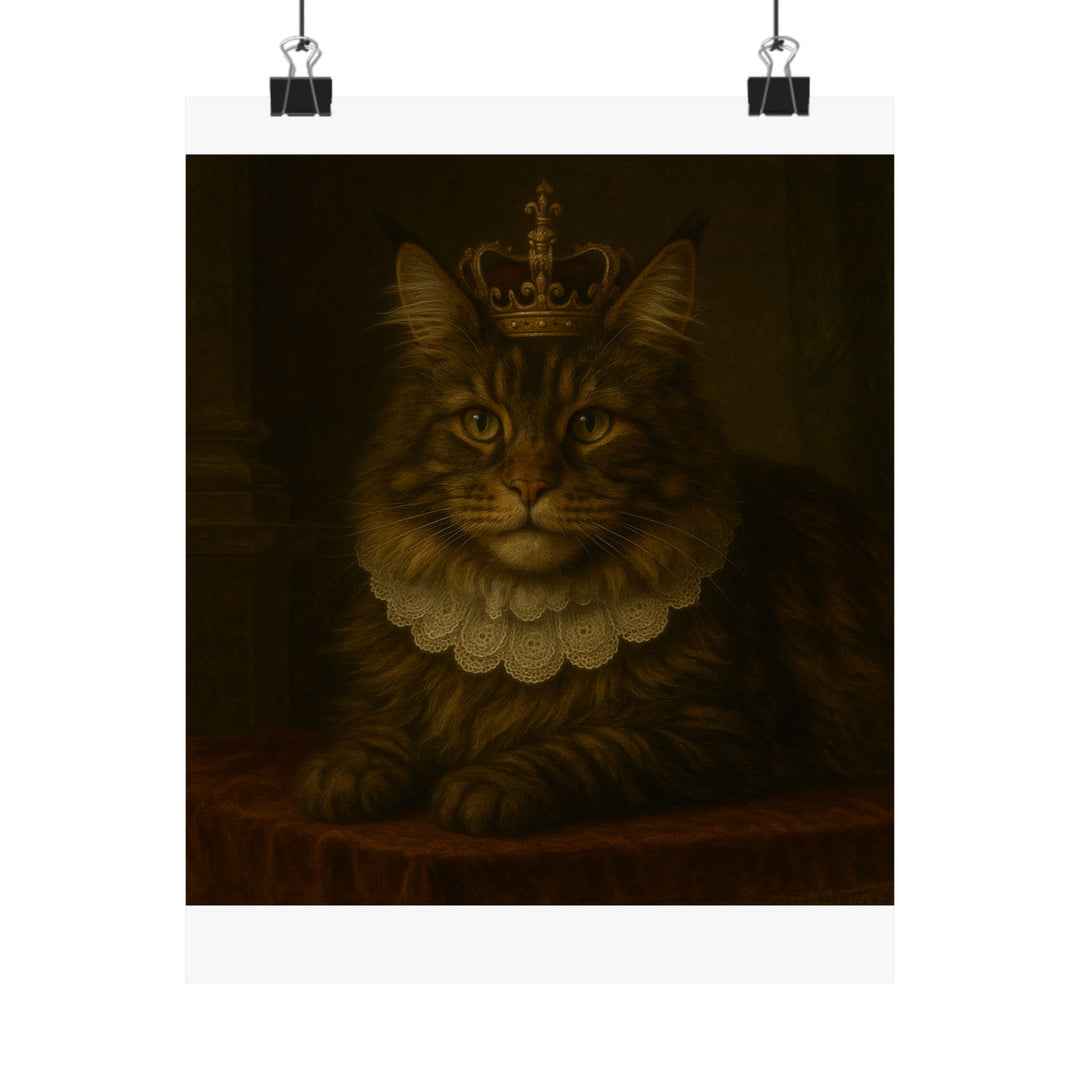 Royale Cat Matte Poster - Vintage Crowned Main Coon Wall Art 8" x 10" Matte