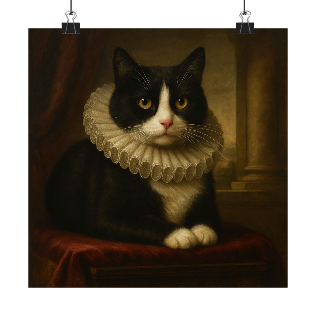 Regal Cat Portrait Poster - Vintage Tuxedo Cat in Ruffled Collar (Matte Vertical) 10″ x 10″ Matte