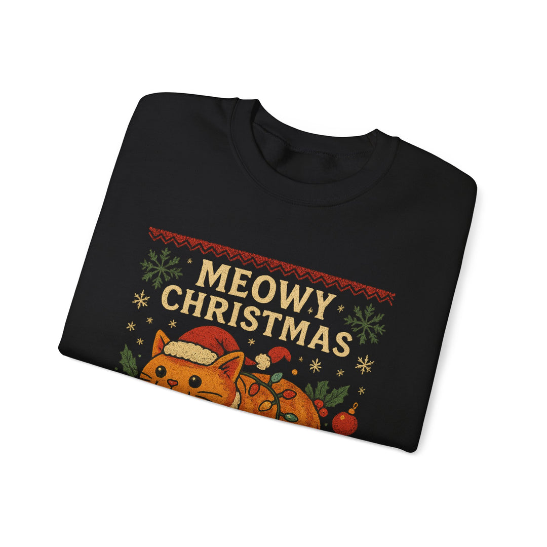 Meowy Christmas Cat Sweatshirt – Festive Holiday Crewneck for Cat Lovers Black