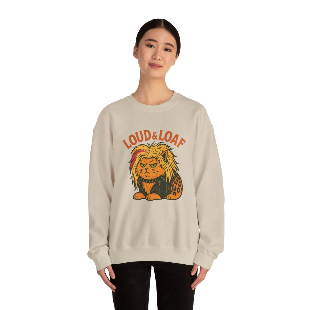 Loud & Loaf Lion Sweatshirt - Cute Retro Cat Graphic Crewneck Sport Grey