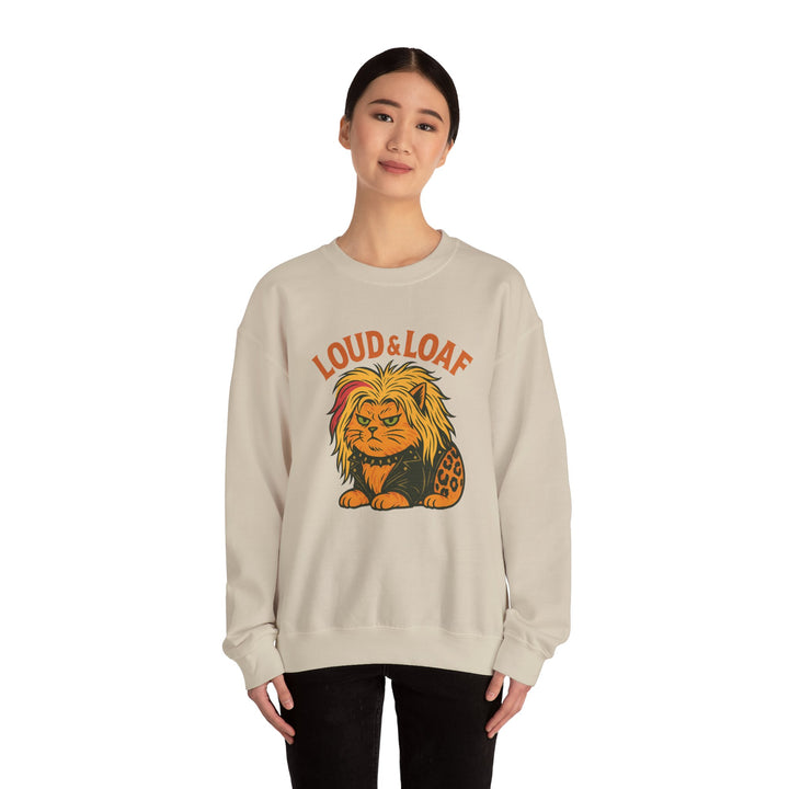 Loud & Loaf Lion Sweatshirt - Cute Retro Cat Graphic Crewneck Sport Grey