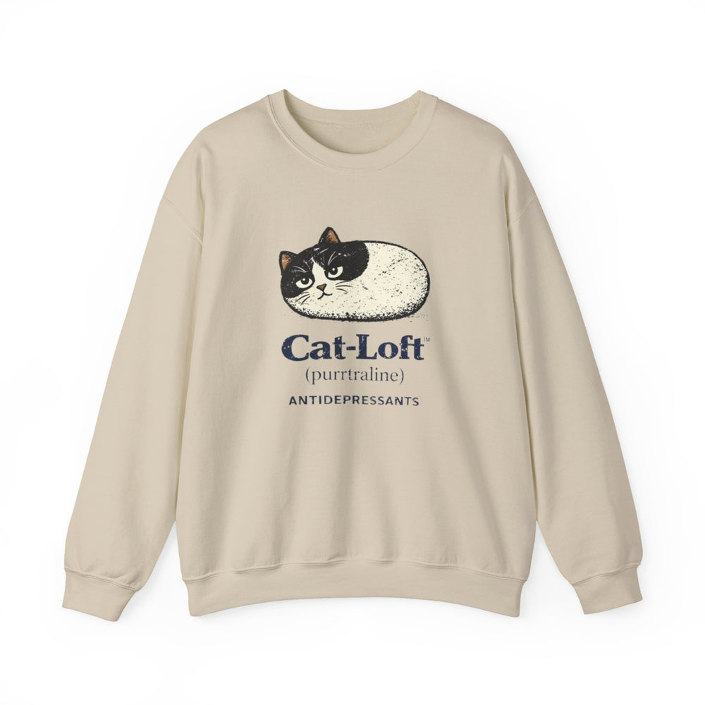 Beige Cat Loaf Club sweatshirt with a cat graphic and text on a white background