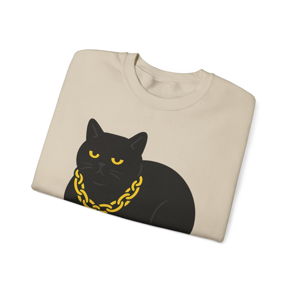 Crewneck Sweatshirt - Black Cat with Gold Chain Graphic