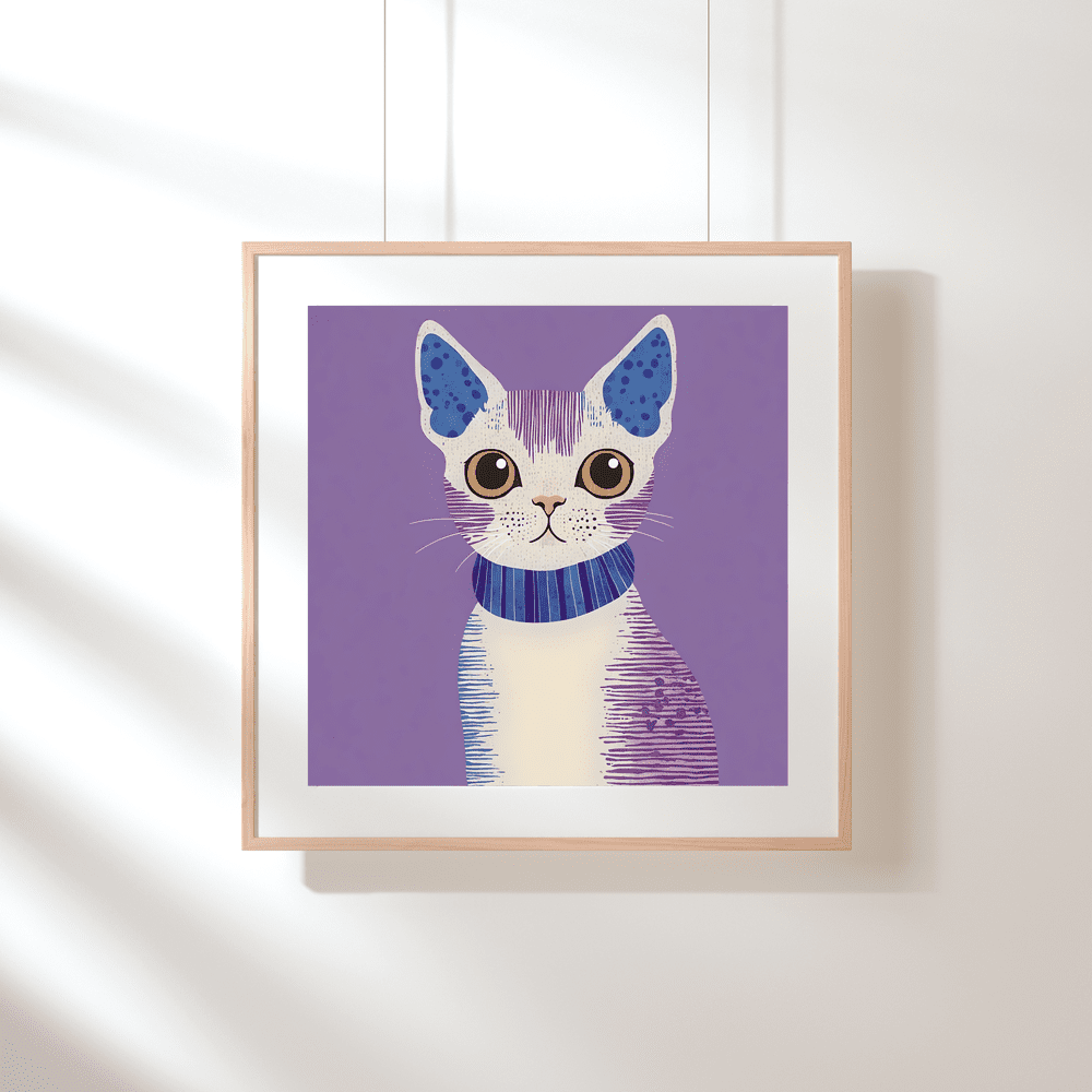 Devon Rex Cat Print - Purple Reign