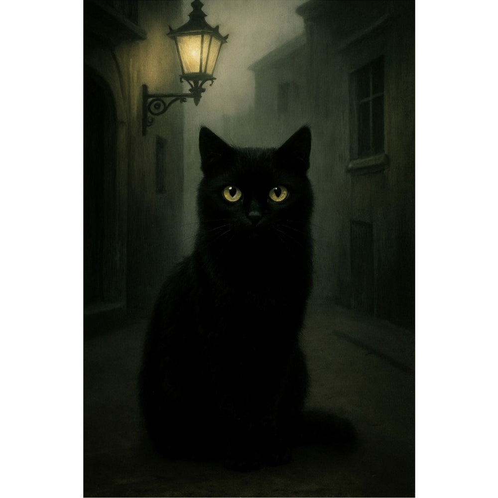 Gothic Cat Art Print - Watcher in the Fog 12″ x 18″ Matte