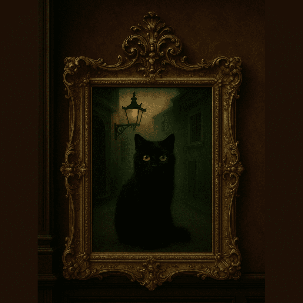 Gothic Cat Art Print - Watcher in the Fog