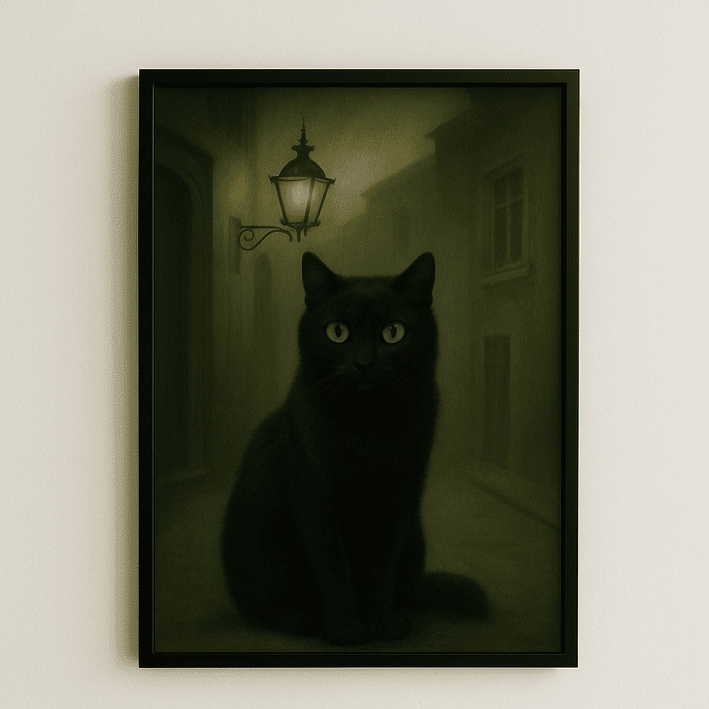Gothic Cat Art Print - Watcher in the Fog
